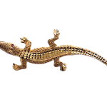 Premium gold crocodile brooch featuring fine detailing and ruby eyes