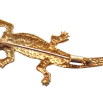 Back view of the Brize Norton 9ct gold crocodile brooch, showcasing the hinged straight pin and hook fitting for secure attachment