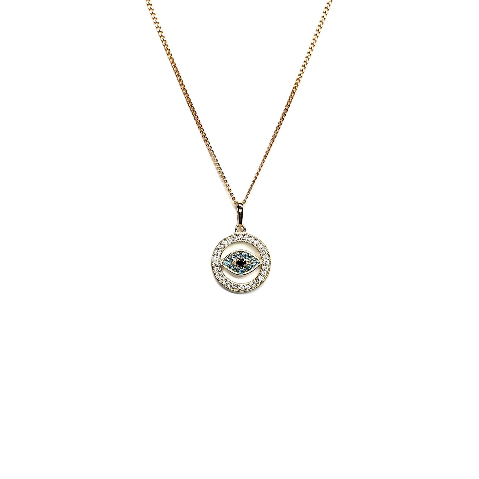 Mystic gold pendant: timeless evil eye necklace design.