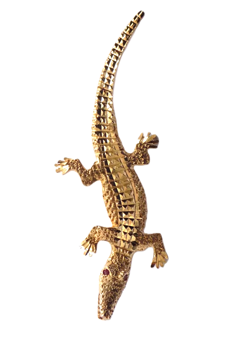 9ct gold crocodile brooch with ruby eyes and intricate detailing