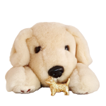 Picture of a 9ct Gold West Highland Terrier Brooch BR00058 with a cuddly toy dog.