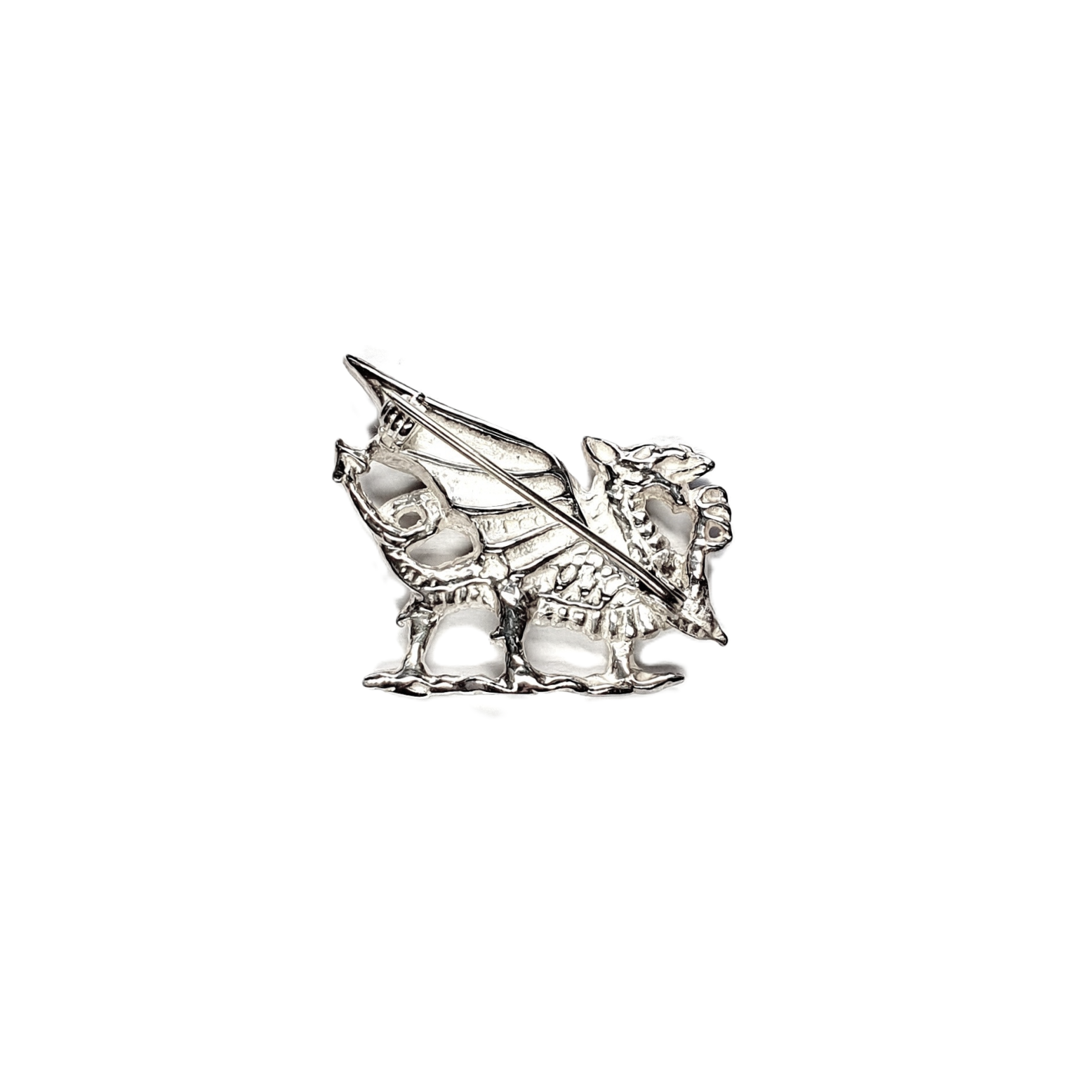 Sterling silver Welsh dragon brooch picture of the back.