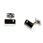  Hoxton cufflinks with a simple curved rectangular design and a round diamond accent in a square box setting are showcased against a white background.
