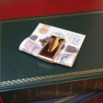 A luxurious hallmarked pound note holder pictured with twenty-pound notes.