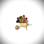 Front View 2: Another image of the front of the Barrow-in-Furness 9ct Gold Gemstone Wheel Barrow Brooch, emphasizing its rustic charm and elegant design.