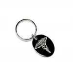 Oval medical alert key ring fob in real silver.