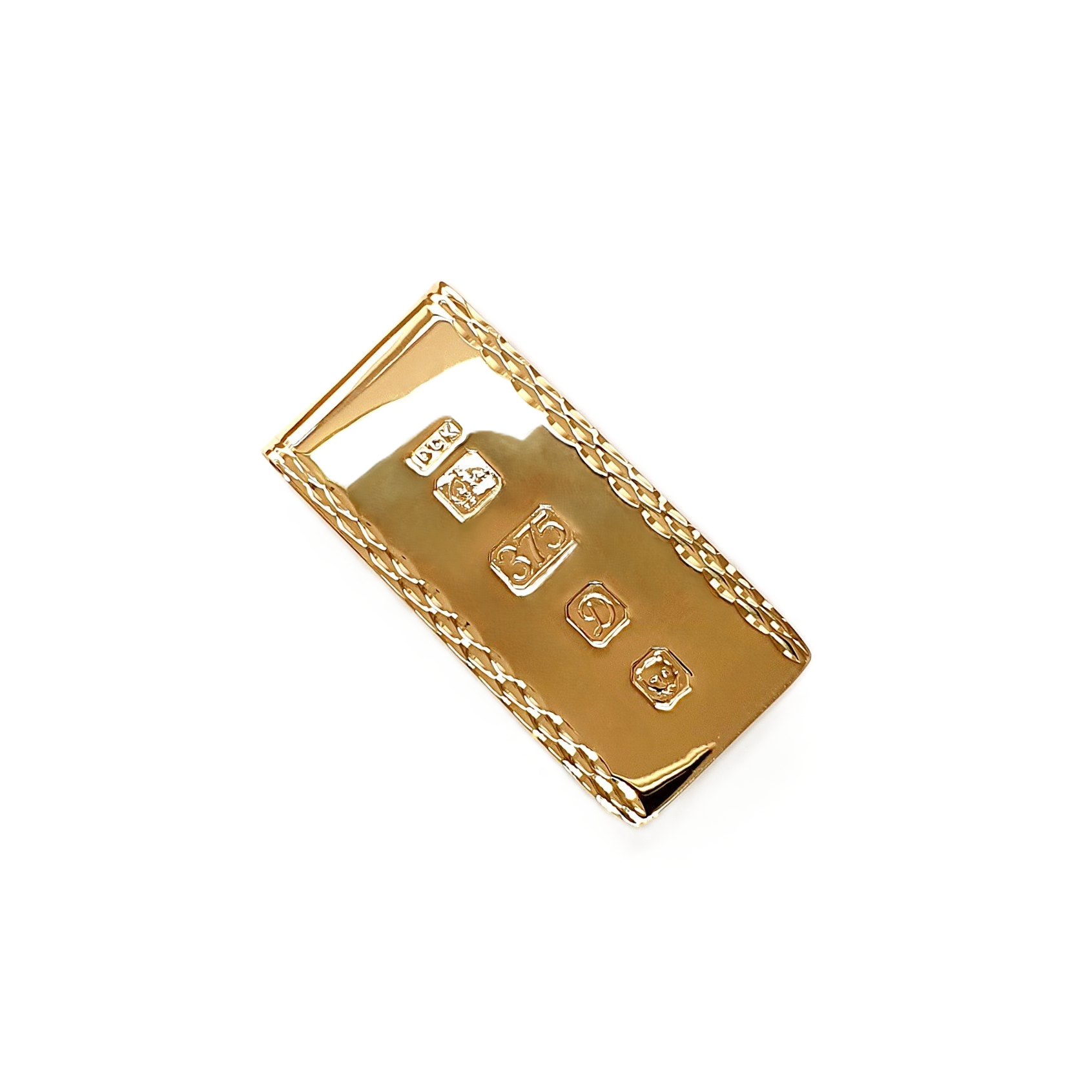 9ct Gold Feature Hallmark Money Clip displayed elegantly.