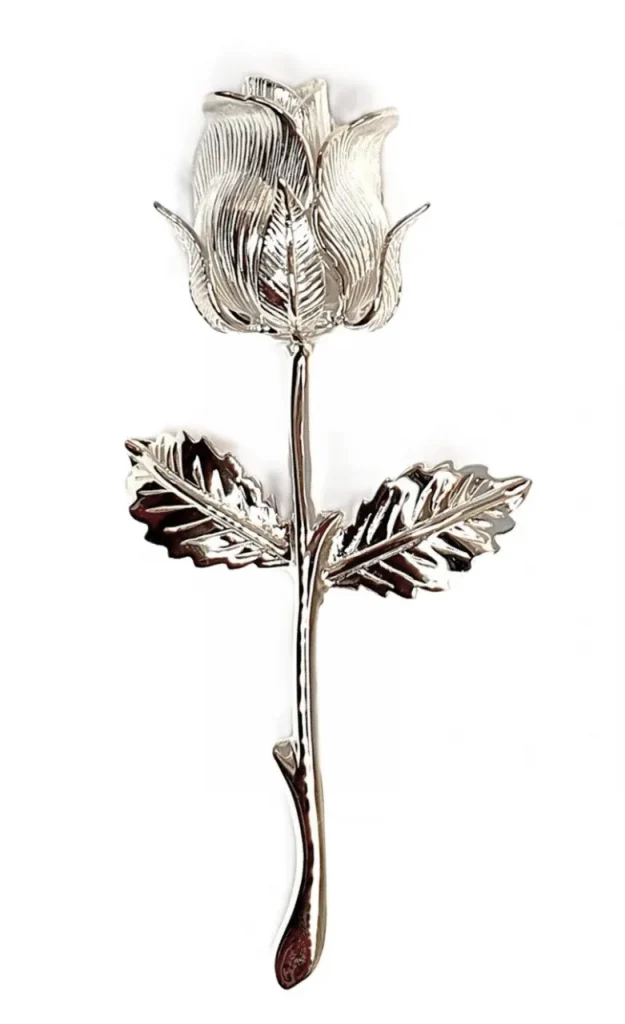 Genuine silver single-stem rose brooch