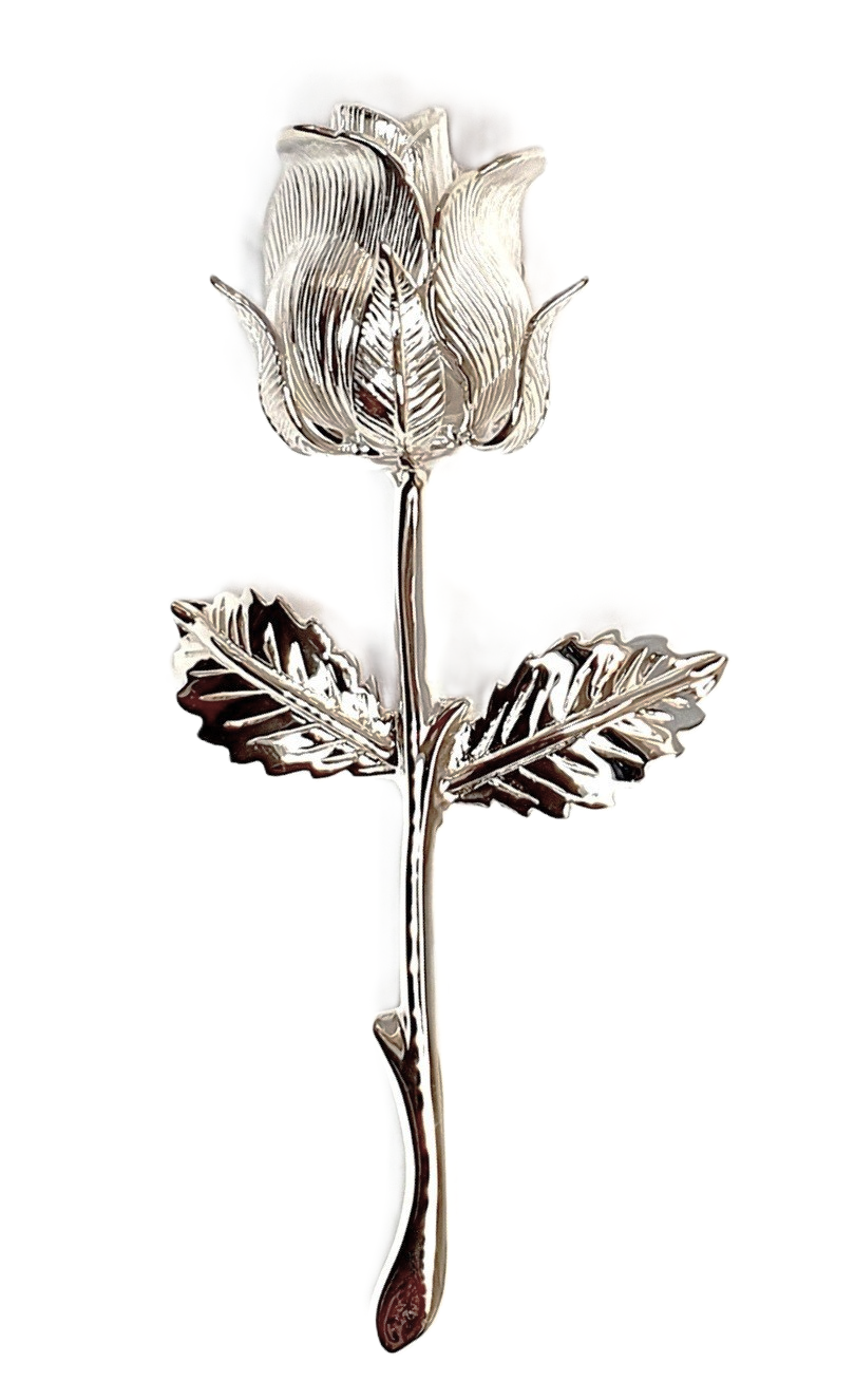 Genuine silver single-stem rose brooch