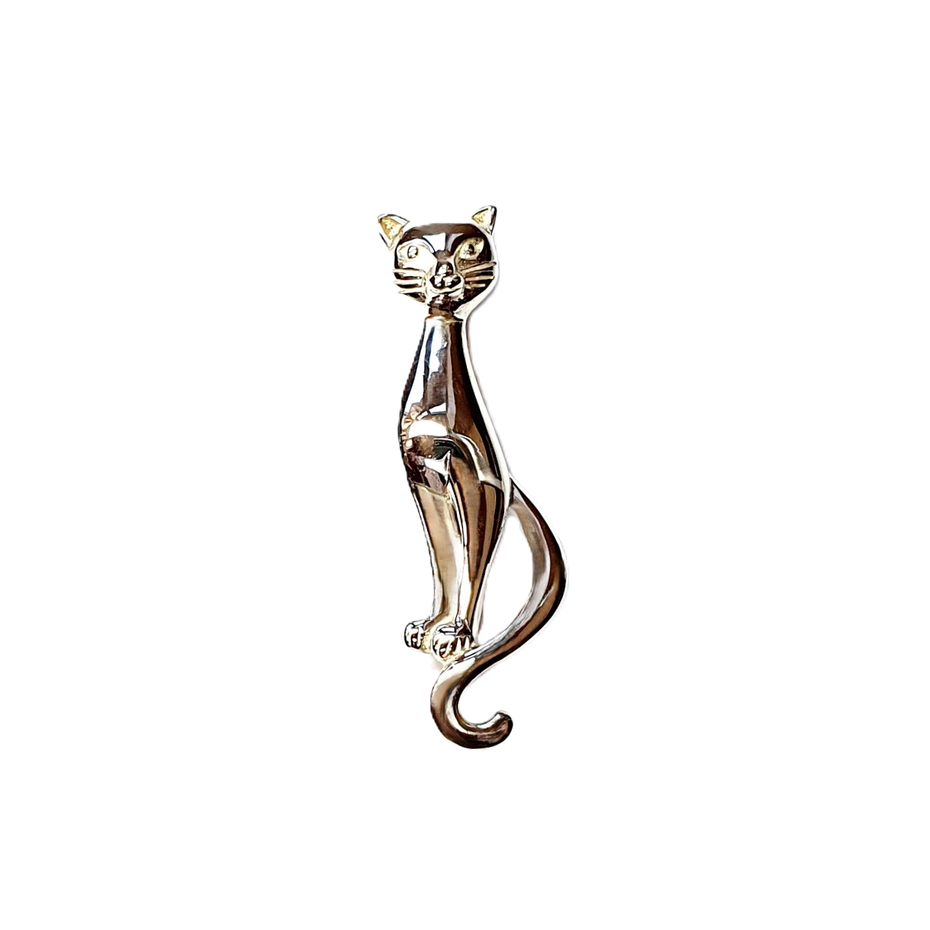 Genuine Sterling silver cat brooch.
