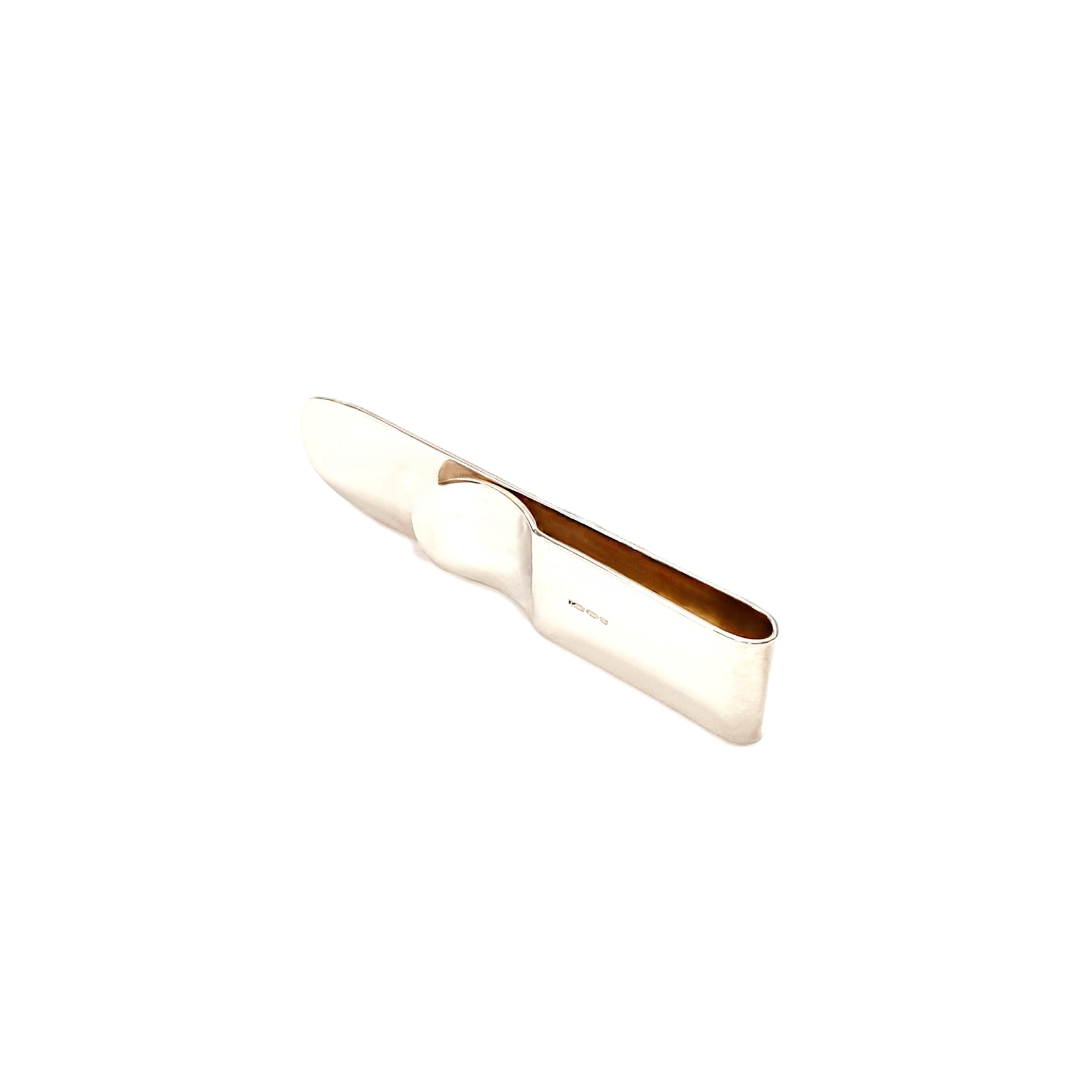 Pictured on a white background showing the back and edge of this genuine silver money clip.