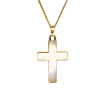 A picture of the plain polished back of the lords' Prayer cross pendant and chain necklace,