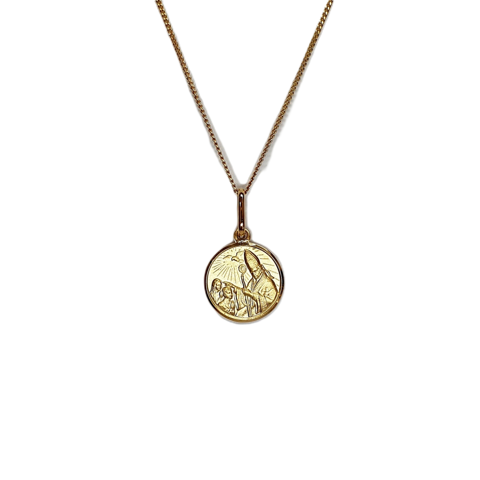 9ct yellow gold confirmation pendant and chain.