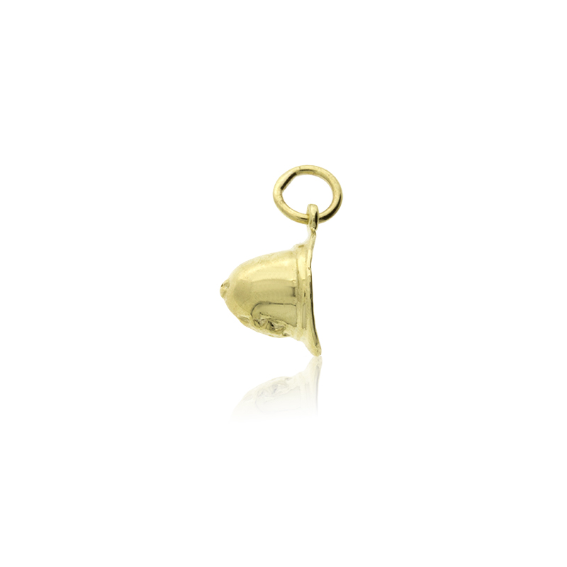 side view of a Shiny gold police helmet charm, crafted with care and precision.