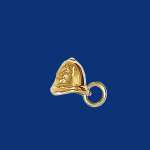 9-carat gold charm featuring a detailed police helmet. pictured on a blue back ground.