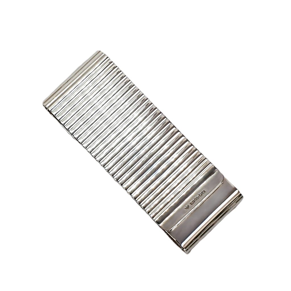 Double Sided With A Ribbed Washboard Pattern Silver Money Clip.