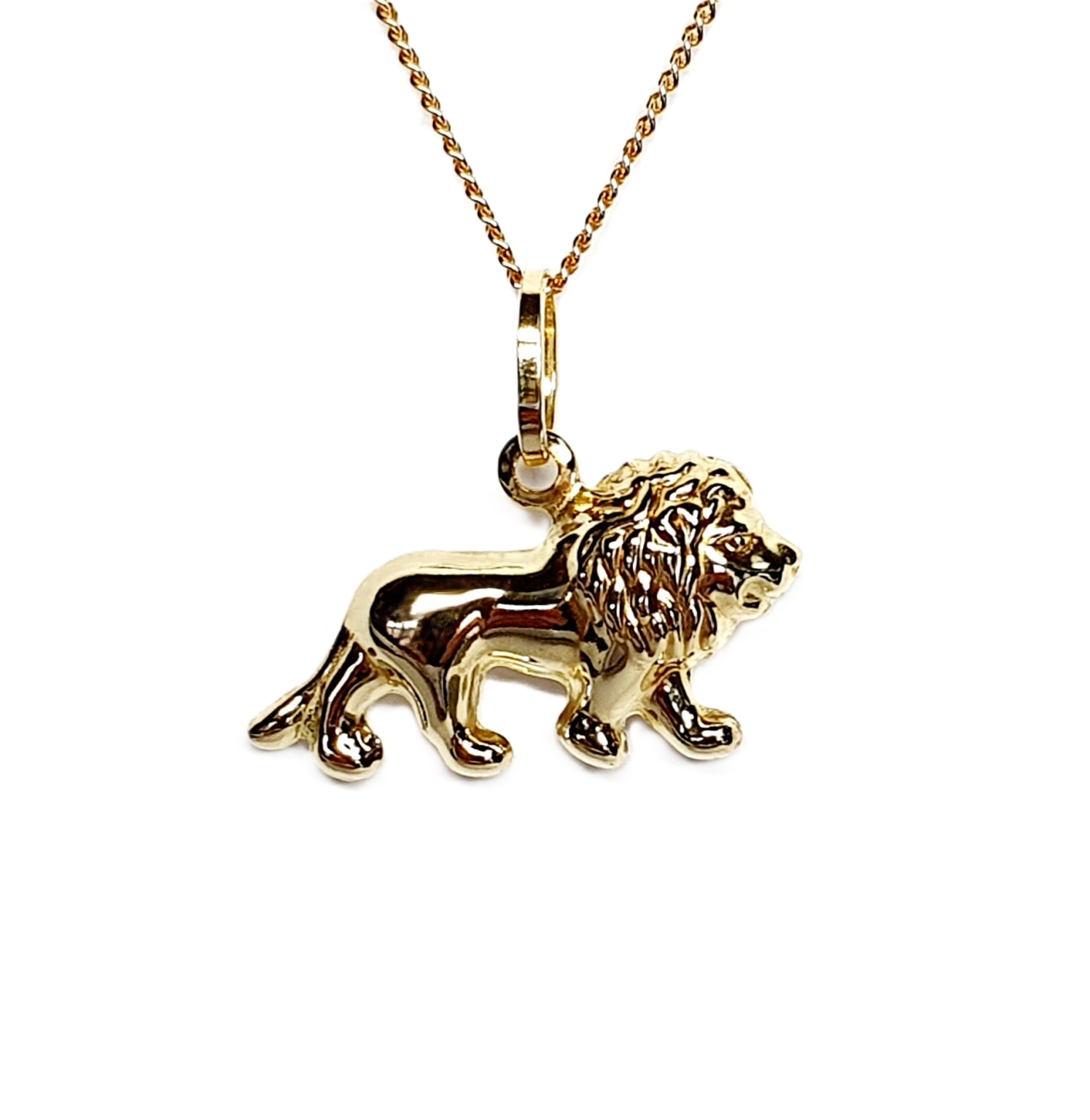 3D 9ct yellow Gold hollow Lion Necklace.