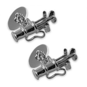 Sterling silver golf clubs and bag cufflinks with 925 chain‑link fastening and plain oval back