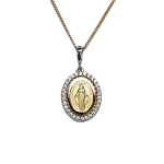 Hallmarked 9-carat yellow & white gold Miraculous oval Madonna necklace with a cubic zirconia border PC00557.
