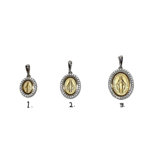 Picture showing the three sizes of Madonna pendants available. this is picture number 1.