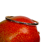 Red gold court shape bangle pictured on a mango.