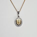 Hallmarked 9-carat yellow & white gold Miraculous oval Madonna necklace with a cubic zirconia border PC00557.