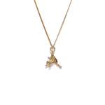 9ct yellow gold witch on her broomstick necklace with a close link curb chain.