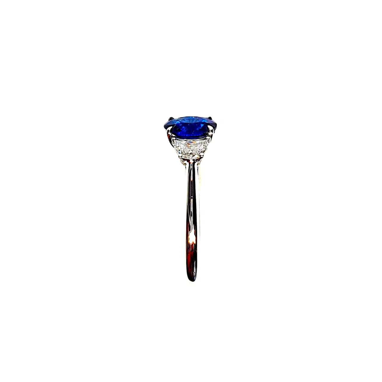 Sapphire & Diamonds Three Stone Ring close up picture.