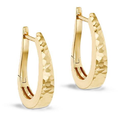 Close up picture for detail of The Cutcombe 9ct gold tapered loop earrings EL00169 with a diamond cut pattern.