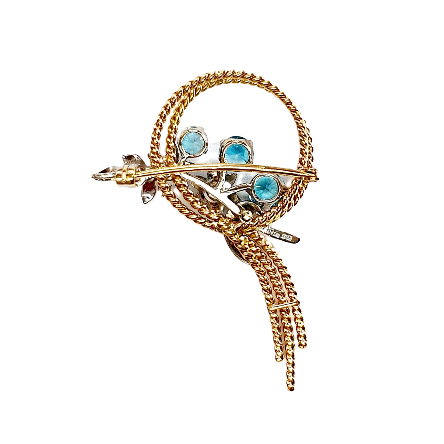 Picture of the back of blue Zircon Brooch.