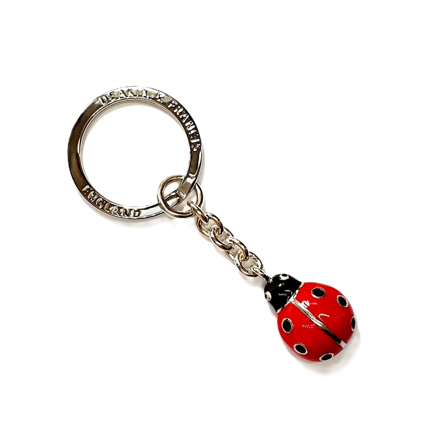 Enamelled silver ladybird keyring KF00045.