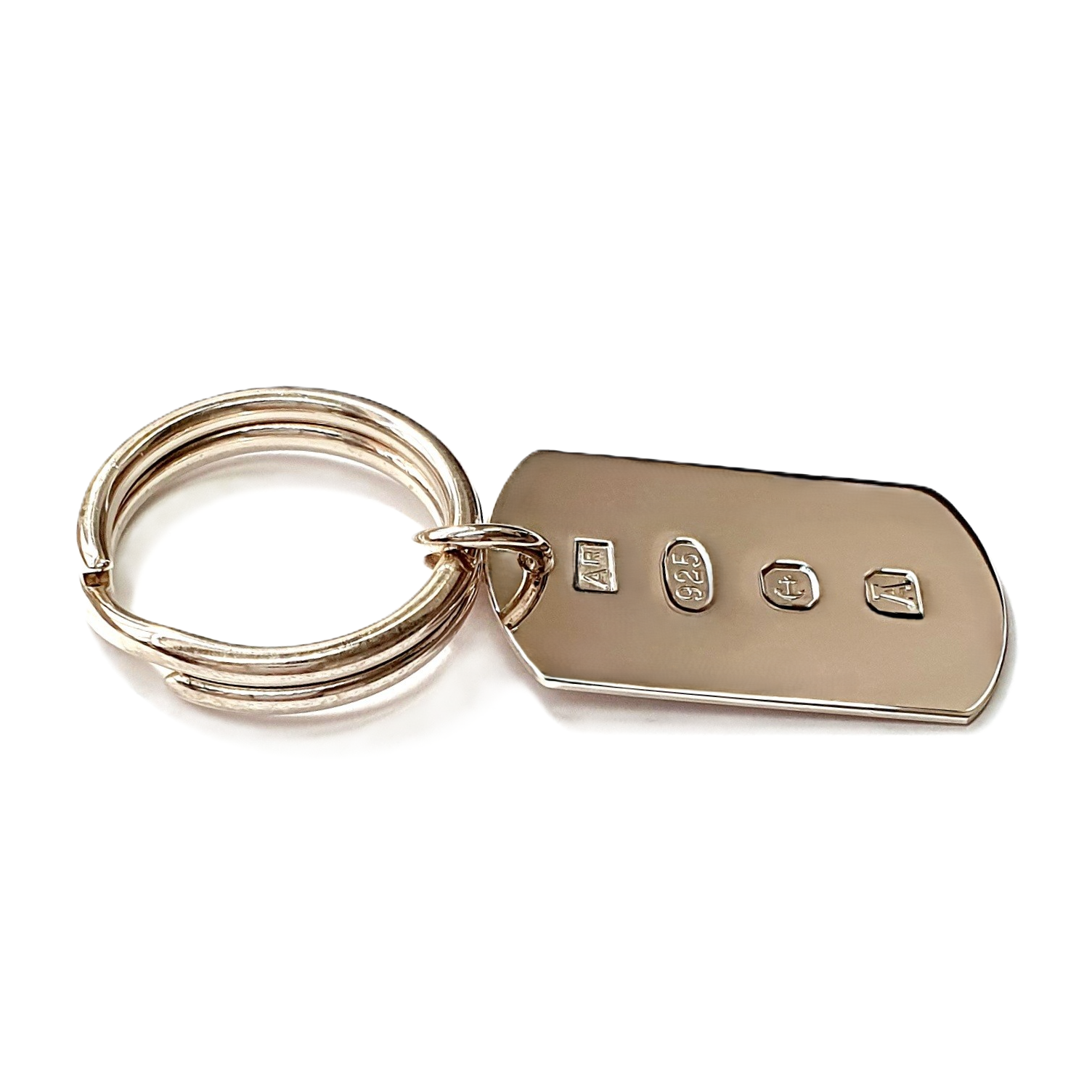 Feature Hallmarked Sterling Silver Dog Tag Keyring.