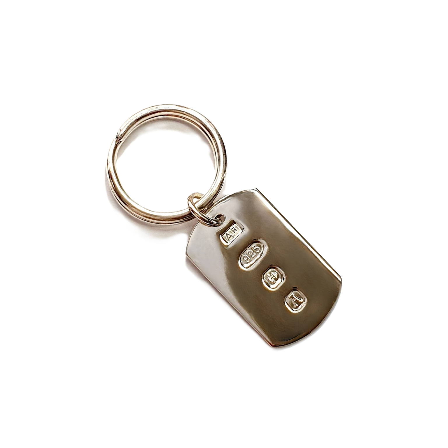 Feature Hallmarked Sterling Silver Dog Tag Keyring.