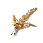 9ct yellow gold fern sprig brooch pin with fourteen pearls.