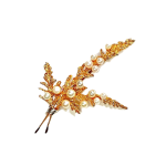 9ct yellow gold fern sprig brooch pin with fourteen pearls.