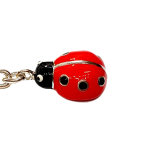 Real silver, red, and black enamelled Ladybug keyring fob is pictured close up.