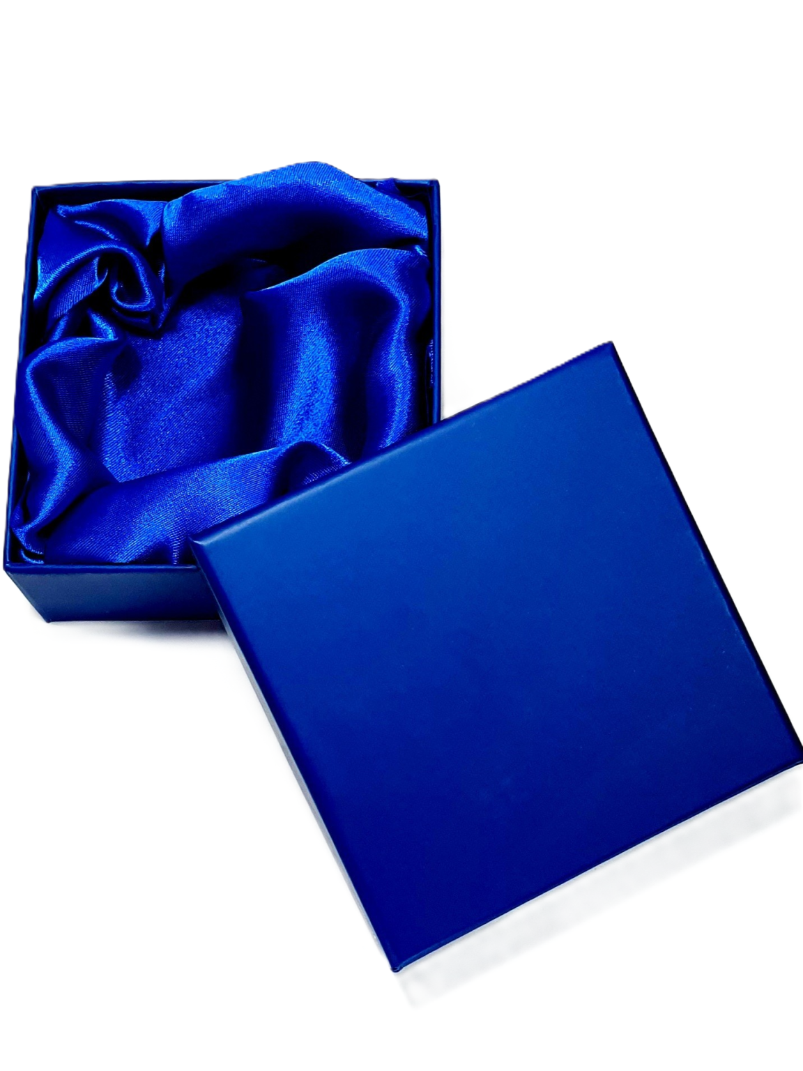 Blue gift box with blue silk lining.