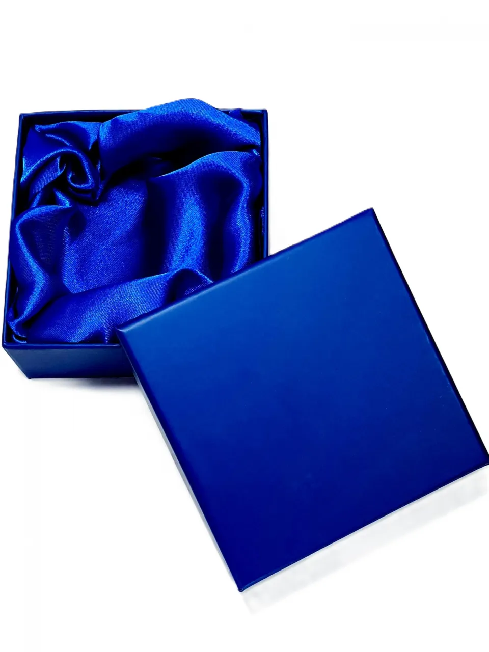 Blue gift box with blue silk lining.