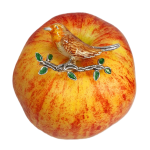 Sterling Silver Enamelled Robin Brooch BRS0011. Pictured on an apple.
