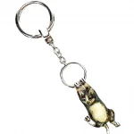Hallmarked 925 silver cat key fob or handbag charm with grey and brown enamel swinging from a ring.