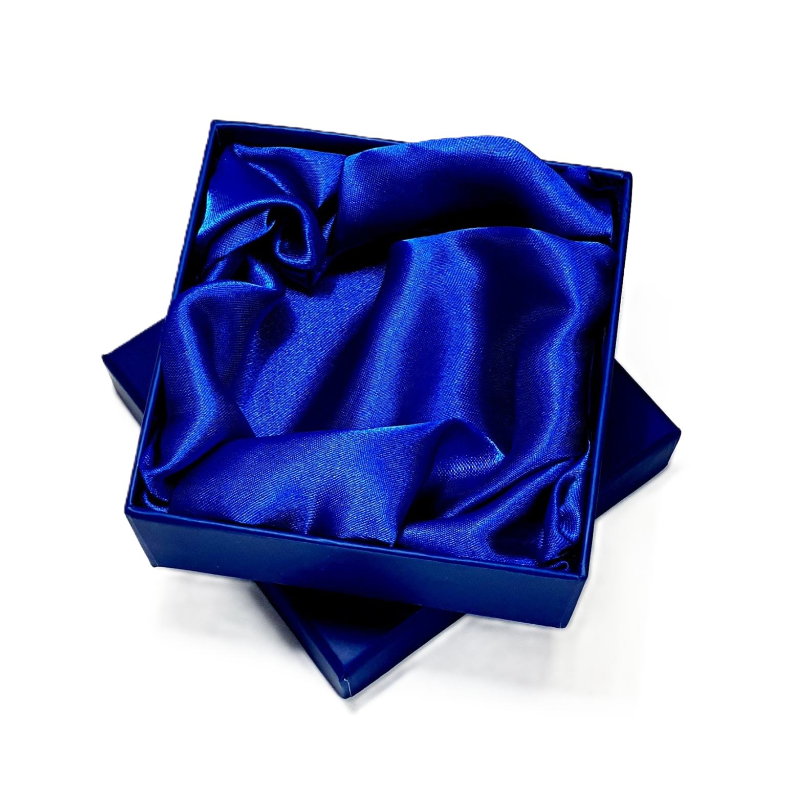 Blue gift box with blue silk lining.