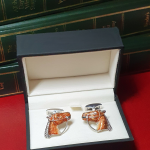 Luxury men’s accessory – silver horse head cufflinks presented in a gift box