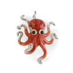 Saturno Sterling Silver Enamelled Octopus Brooch.