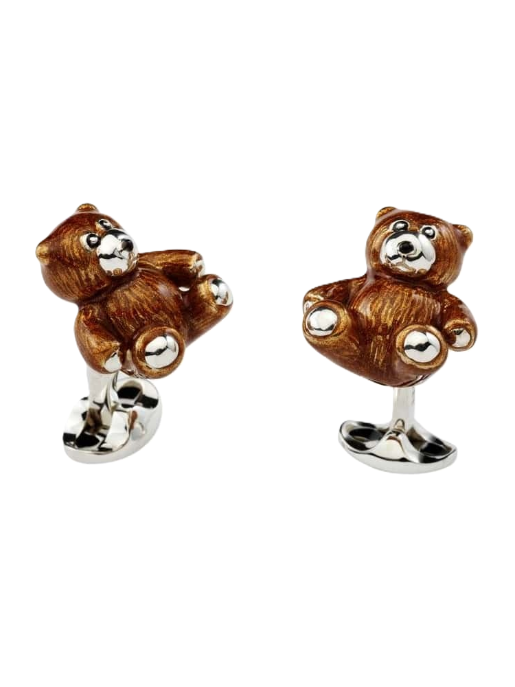 Teddy bear cufflinks from Deakin & Francis in hallmarked silver with curved oval sprung backs.