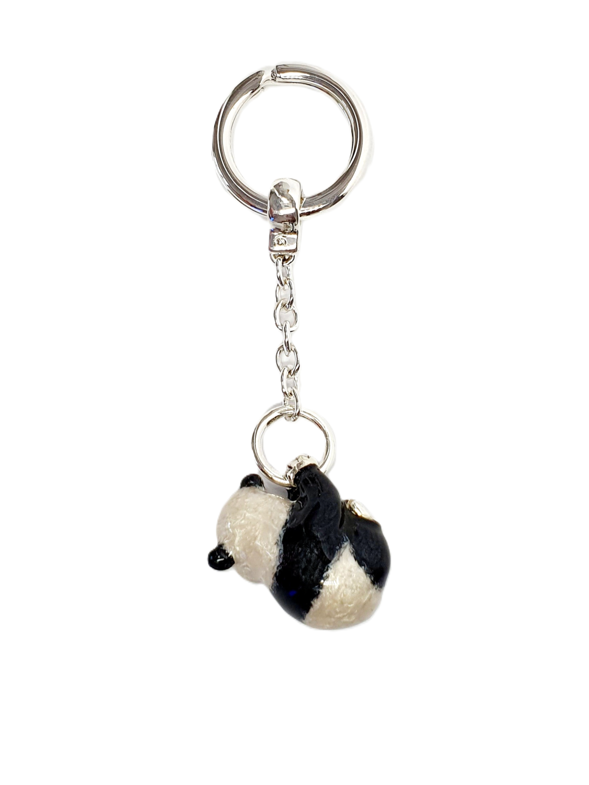 Saturno silver enamelled hanging Panda keyring KF00051.Pictured from the back.