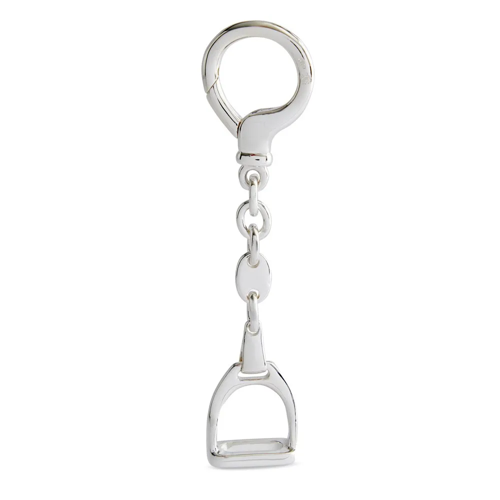 Genuine sterling silver horse stirrup keyring fob with a highly polished finish.