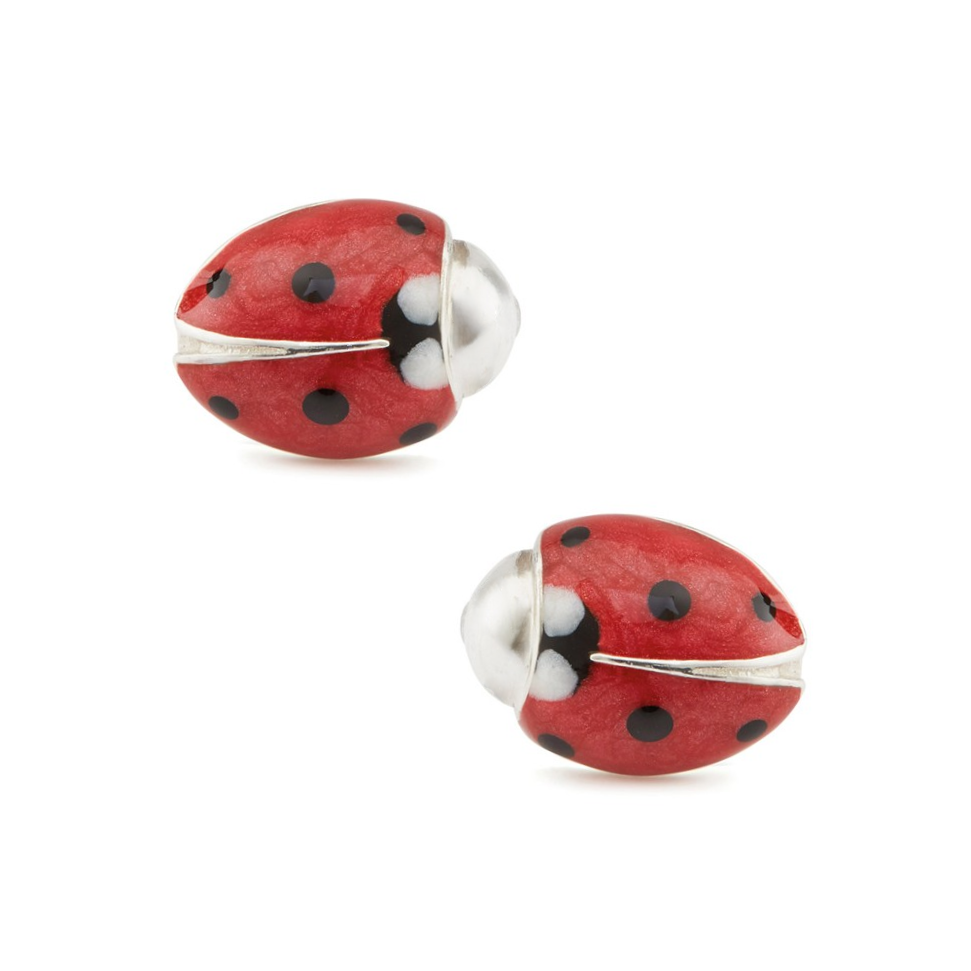 Sterling silver Saturno red & black enamelled ladybird cufflinks CK00329.