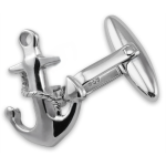 A pair of sterling silver anchor cufflinks with a detailed rope design, reflecting nautical elegance. Handcrafted with a polished finish and secured with a swivel back.
