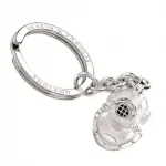 Classic: "Hallmarked sterling silver keyring featuring a matte finish with polished highlights, diver’s helmet, handcrafted by Deakin & Francis."