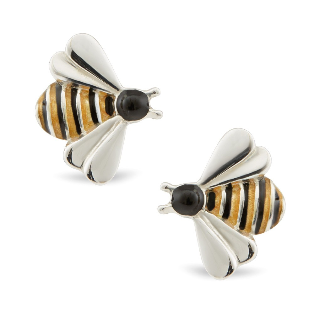 Close-up of a sterling silver cufflink on a white background – Front-facing view emphasizing polished silver and enamel precision.